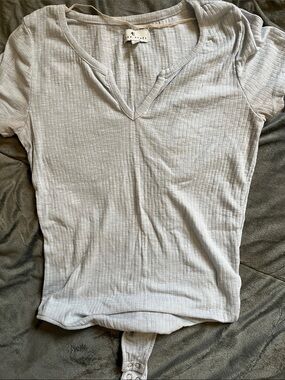 Crescent Light baby blue Ribbed V-Neck Short Sleeve Bodysuit